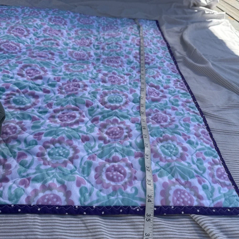 Handmade Patchwork Quilt 35x41 Purple Floral Minky Fleece Tie Dye Boho Baby